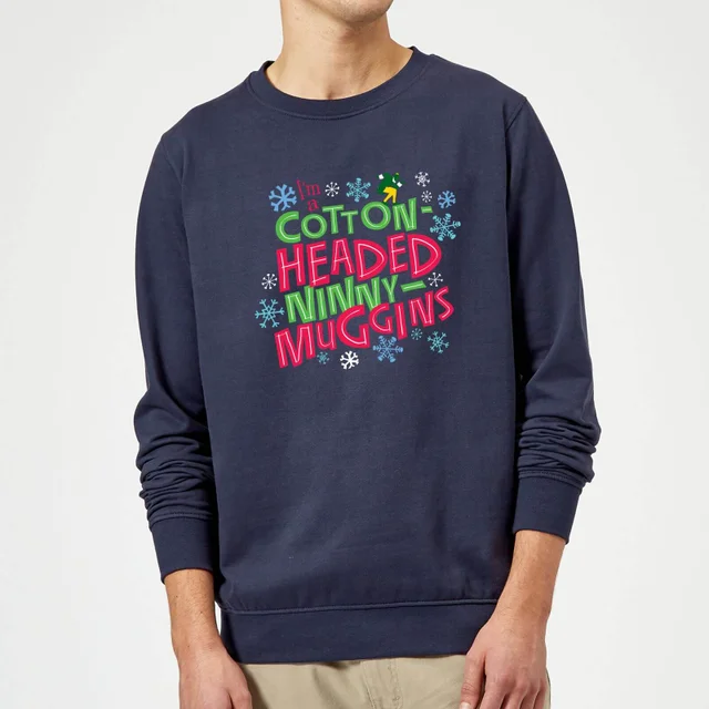 Elf Cotton-Headed Ninny-Muggins Christmas Sweater - Navy