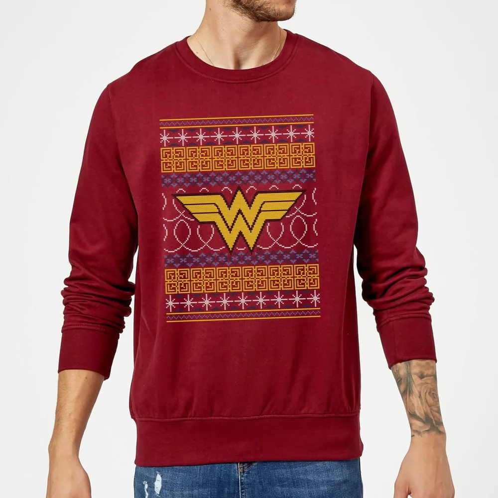 DC Wonder Woman Knit Christmas Sweater - Burgundy - S Image 1