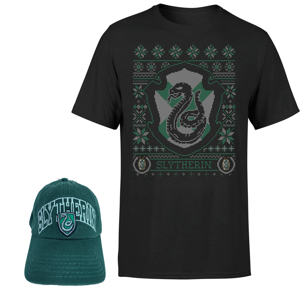 Harry Potter Slytherin T-Shirt and Cap Bundle - Black - Men's - S Image 1