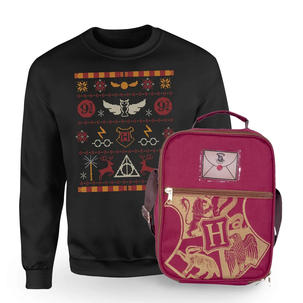 Harry Potter Hogwarts Sweatshirt & Bag Bundle - Black - Men's - S Image 1