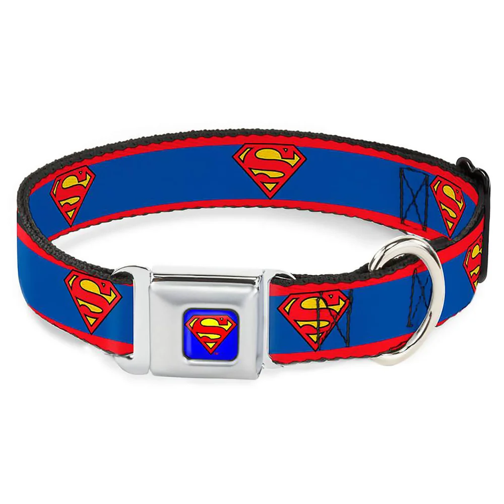 Buckle-Down DC Comics Superman Shield Dog Collar - Blue/Stripe Red/Blue (Various Sizes) - M/11-17 Inches Image 1