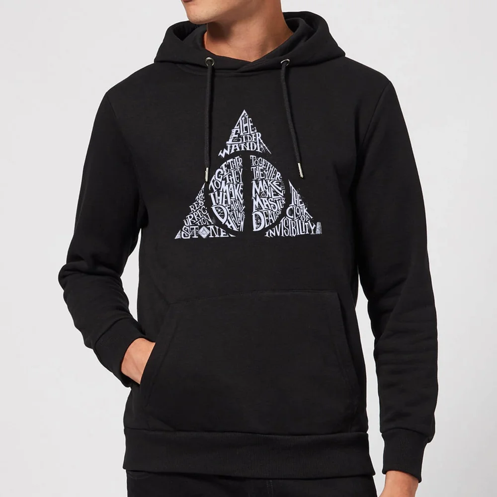 Harry Potter Deathly Hallows Text Hoodie - Black - S Image 1