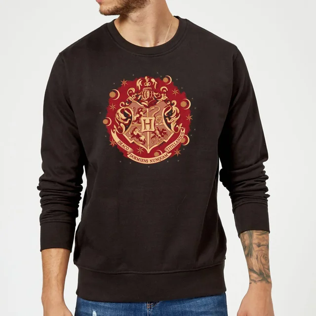 Harry Potter Hogwarts Christmas Crest Christmas Jumper - Black