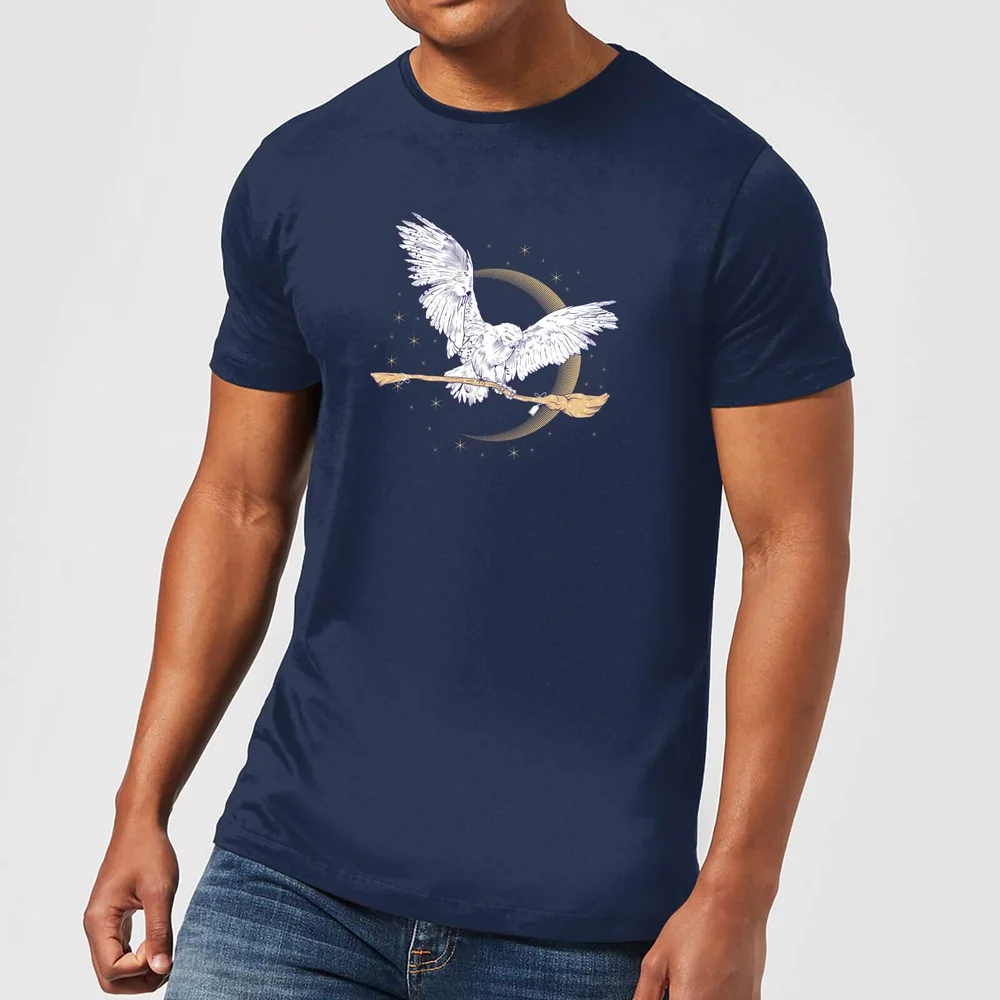 Harry Potter Hedwig Broom Men's T-Shirt - Navy - S Image 1