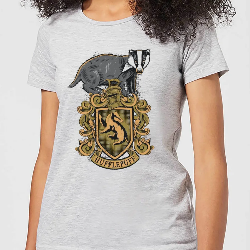 Harry Potter Hufflepuff Drawn Crest Women's T-Shirt - Grey - XS Image 1