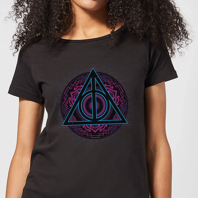 Harry Potter Deathly Hallows Neon Women's T-Shirt - Black