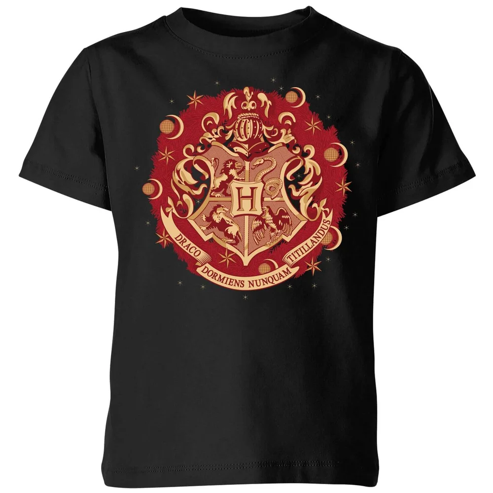 Harry Potter Hogwarts Christmas Crest Kids' T-Shirt - Black - 3-4 Years Image 1