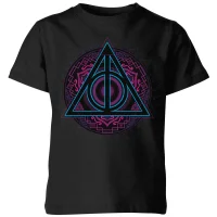 Harry Potter Deathly Hallows Neon Kids' T-Shirt - Black