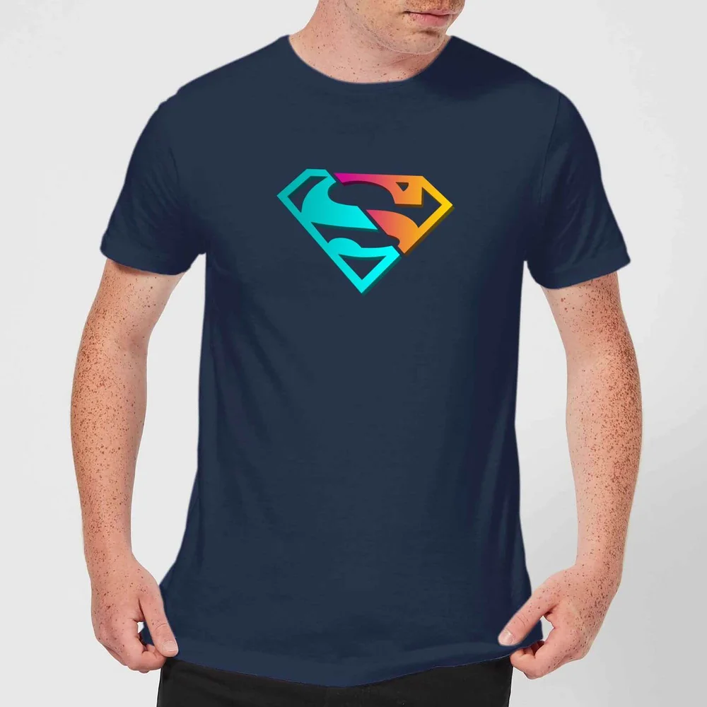 Justice League Neon Superman Men's T-Shirt - Navy - S Image 1