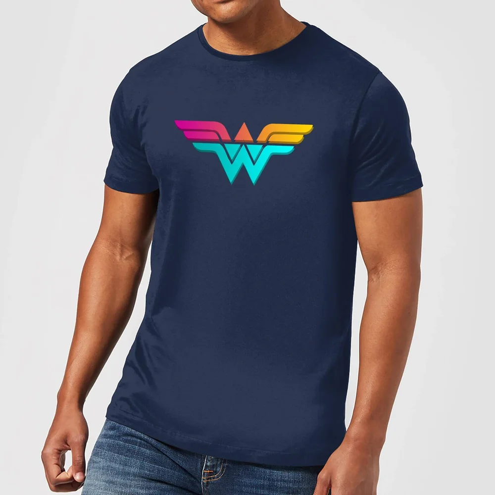 Justice League Neon Wonder Woman Men's T-Shirt - Navy - S Image 1