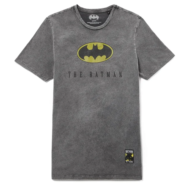 Batman 80th Anniversary Logo T-Shirt - Black Acid Wash
