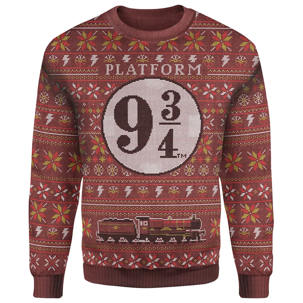 Harry Potter Platform 9 3/4 Christmas Knitted Sweater - Burgundy - XS Image 1