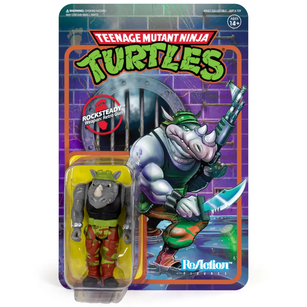 Super7 Teenage Mutant Ninja Turtles ReAction Figure - Rocksteady Image 1