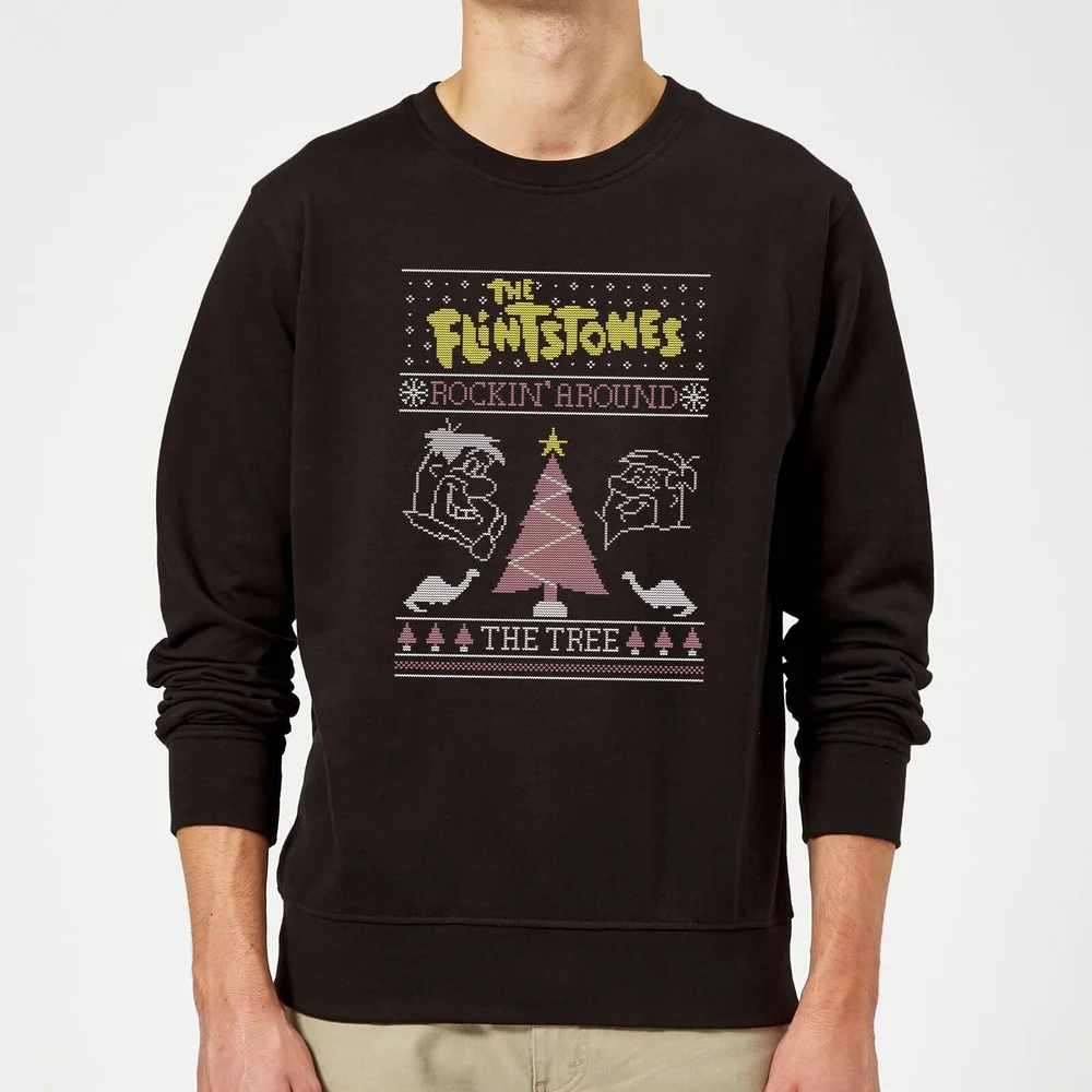 Flintstones Rockin Around The Tree Christmas Sweater - Black - S Image 1