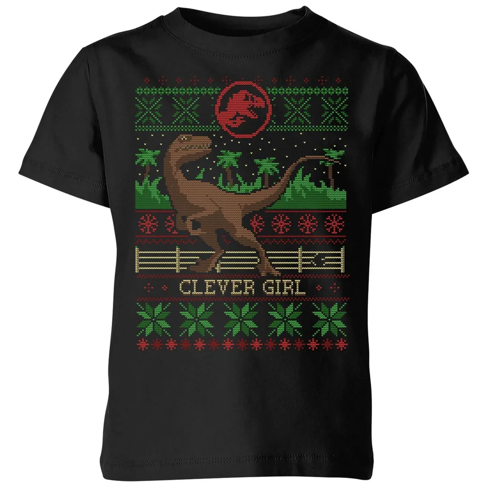 Jurassic Park Clever Girl Kids' Christmas T-Shirt - Black - 3-4 Years Image 1