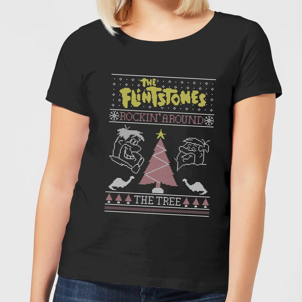 Flintstones Rockin Around The Tree Women's Christmas T-Shirt - Black - XS Image 1