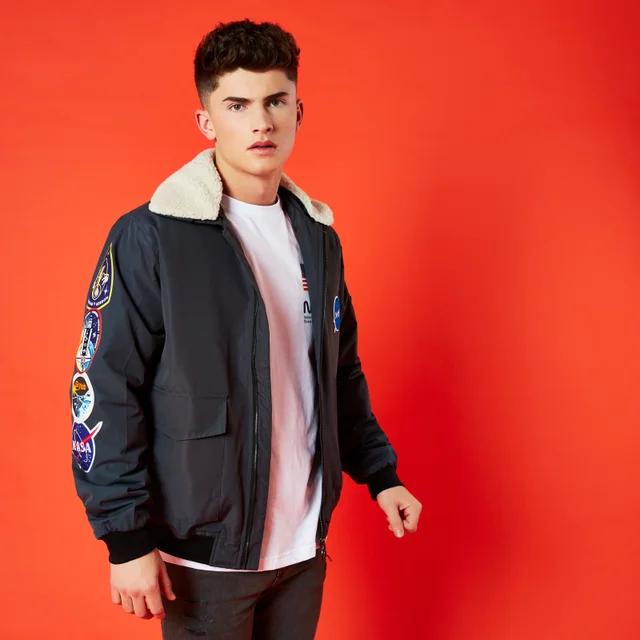 NASA Badged Unisex Aviator Jacket Grey