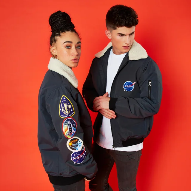NASA Badged Unisex Aviator Jacket Grey