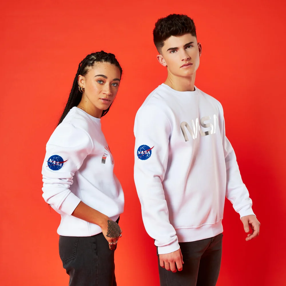 Nasa Metallic Logo Unisex Sweatshirt - White - S Image 1