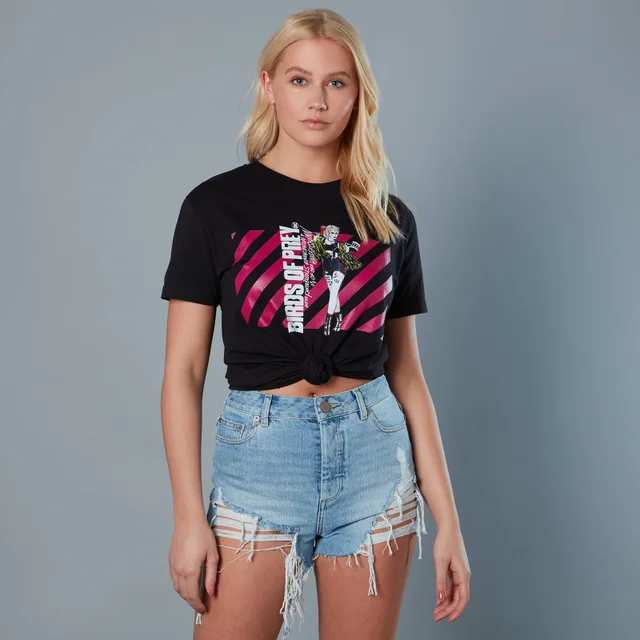 Harley Quinn Pink Stripes Unisex Birds of Prey T-Shirt - Black