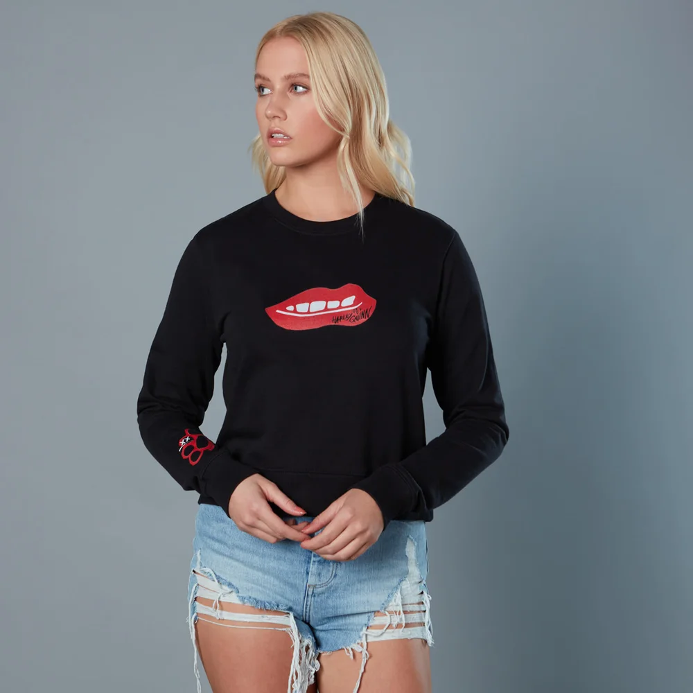 Red Lips and Knuckduster Birds of Prey Women's Cropped Sweatshirt - Black - S Image 1
