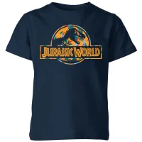 Jurassic Park Logo Tropical Kids' T-Shirt - Navy