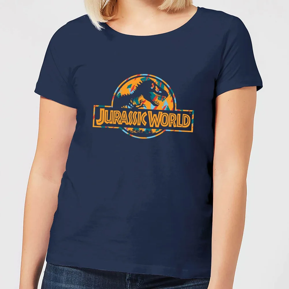 Jurassic Park Logo Tropical Women's T-Shirt - Navy - S Image 1