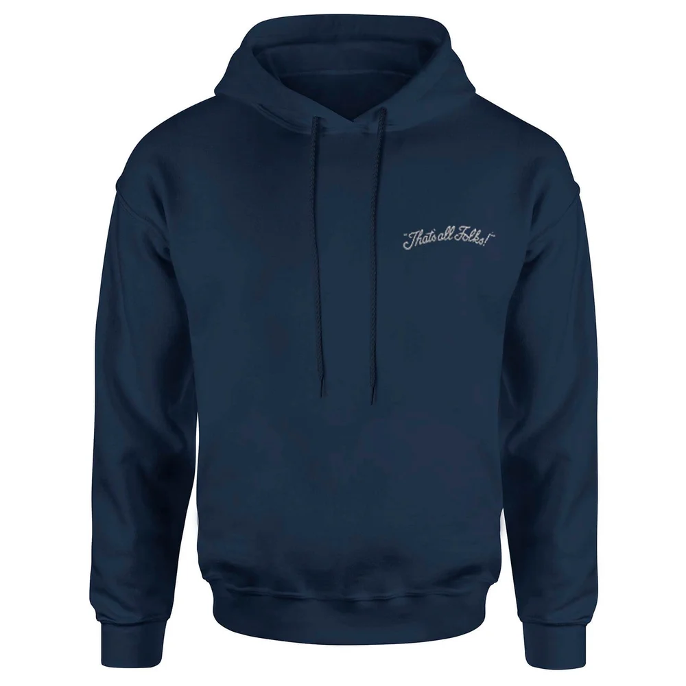 Looney Tunes That's All Folks Embroidered Unisex Hoodie - Navy - S Image 1