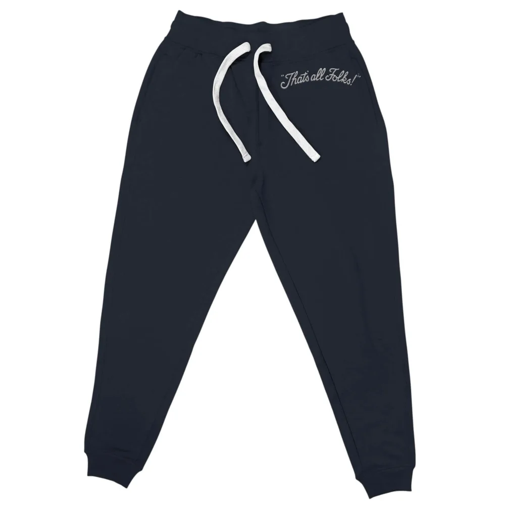 Looney Tunes That's All Folks Embroidered Unisex Joggers - Navy - S Image 1