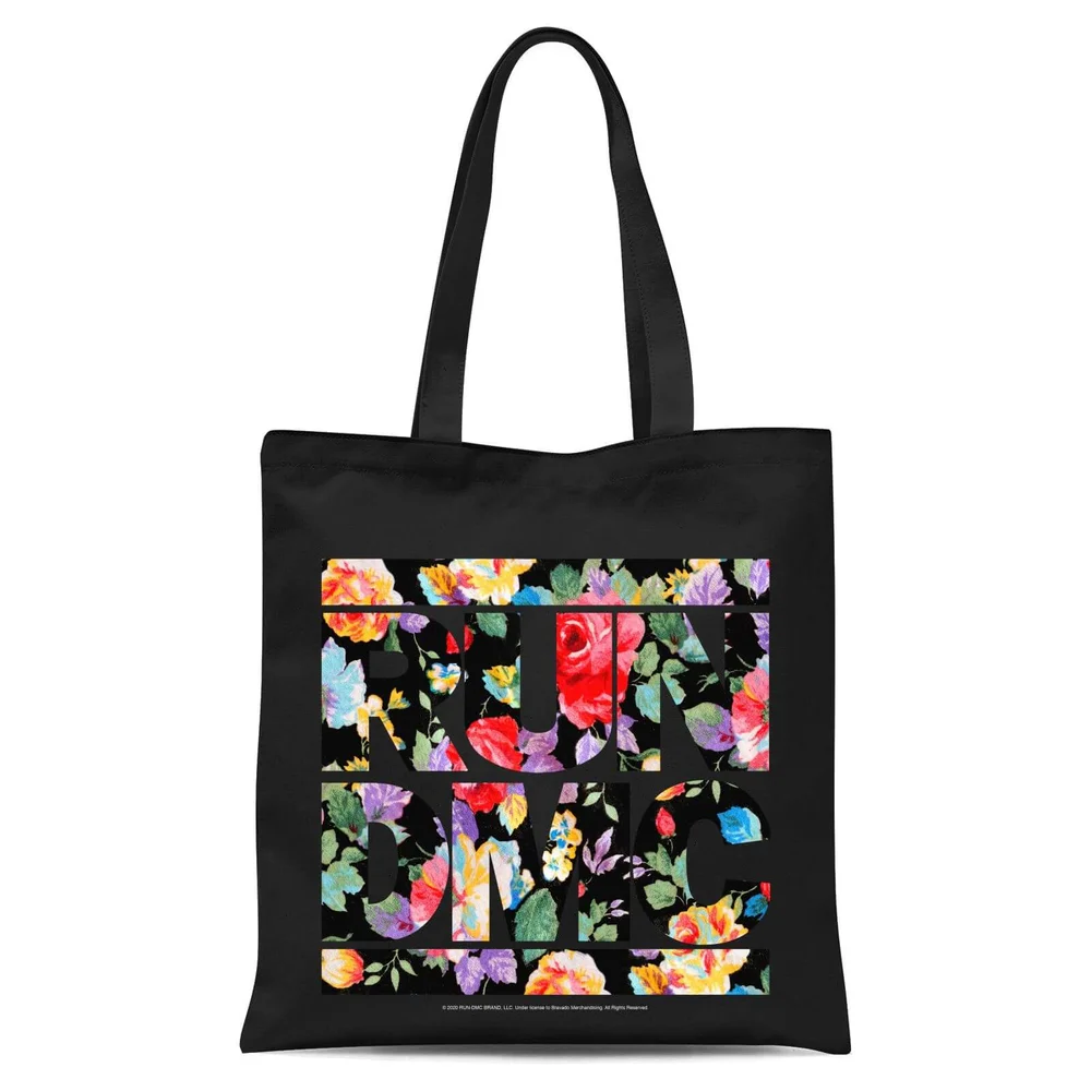 Floral RUN DMC Tote Bag - Black Image 1