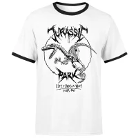 Jurassic Park Raptor Drawn Unisex Ringer T-Shirt - White/Black