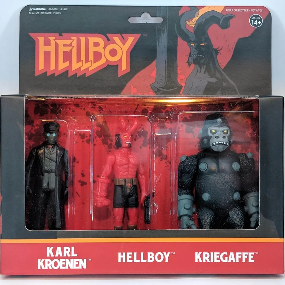 Super7 Hellboy ReAction Figure 3-pack - Hellboy with Horns, Karl Kroenen, Kriegaffe Ape Image 1