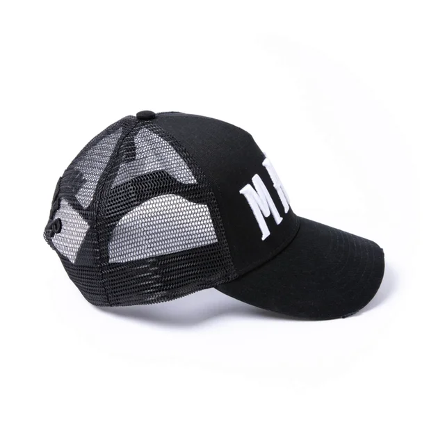 Milliner Black Distressed Cotton Trucker Made 3D Embroidered