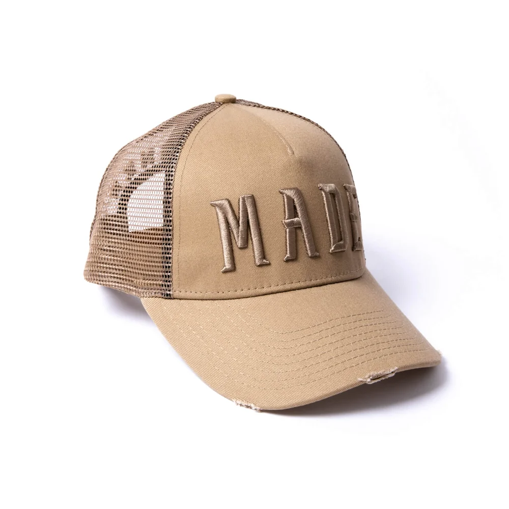 Milliner Almond Distressed Cotton Trucker Made 3D Embroidered Image 1