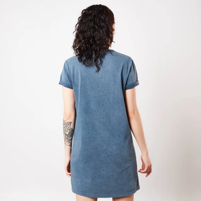 The Thing Man Is The Warmest Place To Hide Women's T-Shirt Dress - Navy Acid Wash
