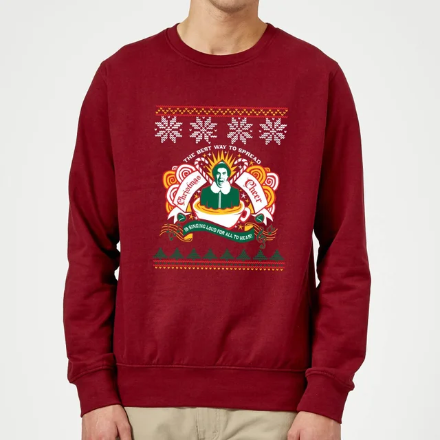 Elf Christmas Cheer Christmas Jumper - Burgundy