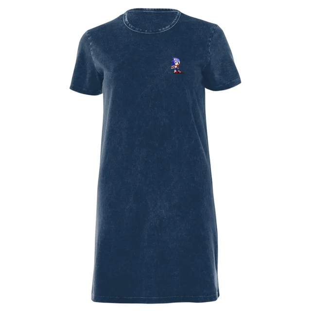 Sega Sonic Pixel Women's T-Shirt Dress - Navy Acid Wash