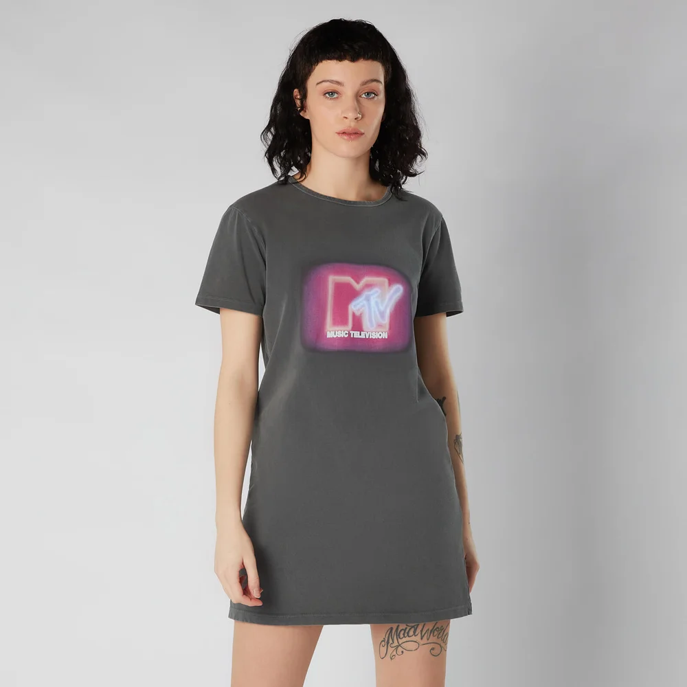 MTV Neon Women's T-Shirt Dress - Black Acid Wash - M Image 1