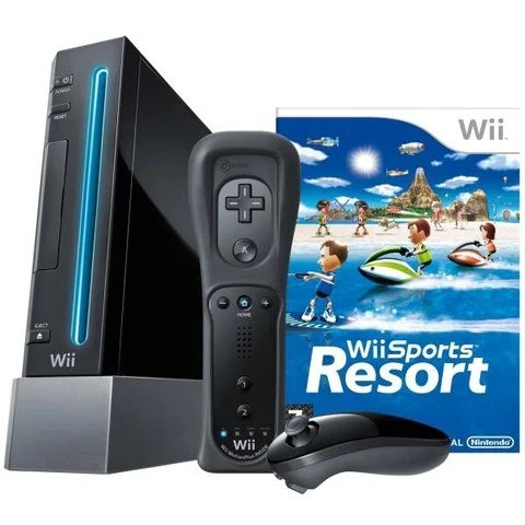 Black Nintendo Wii Console including Wii Sports + Wii Sports Resort (with Wii RemotePlus) Image 1