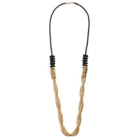 French Connection Twist Chain & Cord Necklace - Black -Gold Image 1