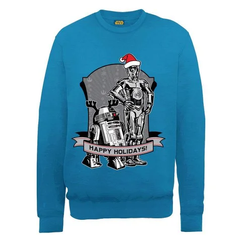 Star Wars Christmas Happy Holiday Droids Sweatshirt - Royal Blue - S - Blue Image 1