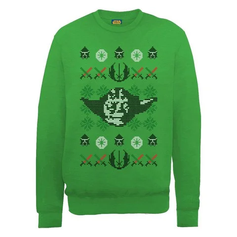 Star Wars Christmas Yoda Head Sweatshirt - Irish Green - S - Green Image 1