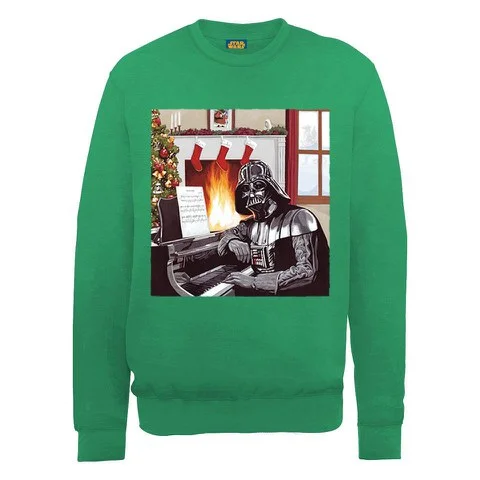Star Wars Christmas Darth Vader Piano Player Sweatshirt - Irish Green - S - Green Image 1