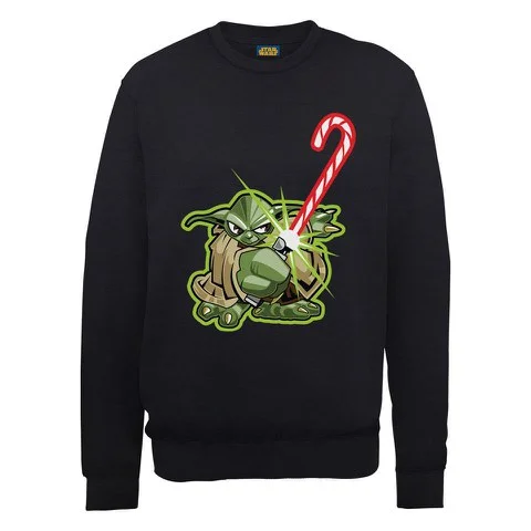Star Wars Christmas Candy Cane Yoda Sweatshirt - Black - S - Black Image 1