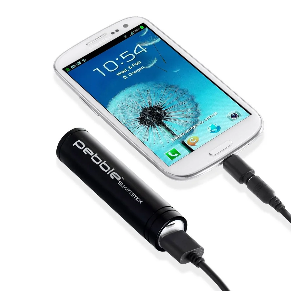 Veho Pebble Smartstick Emergency Portable Battery Back Up Power - Black (2200mAh) Image 1