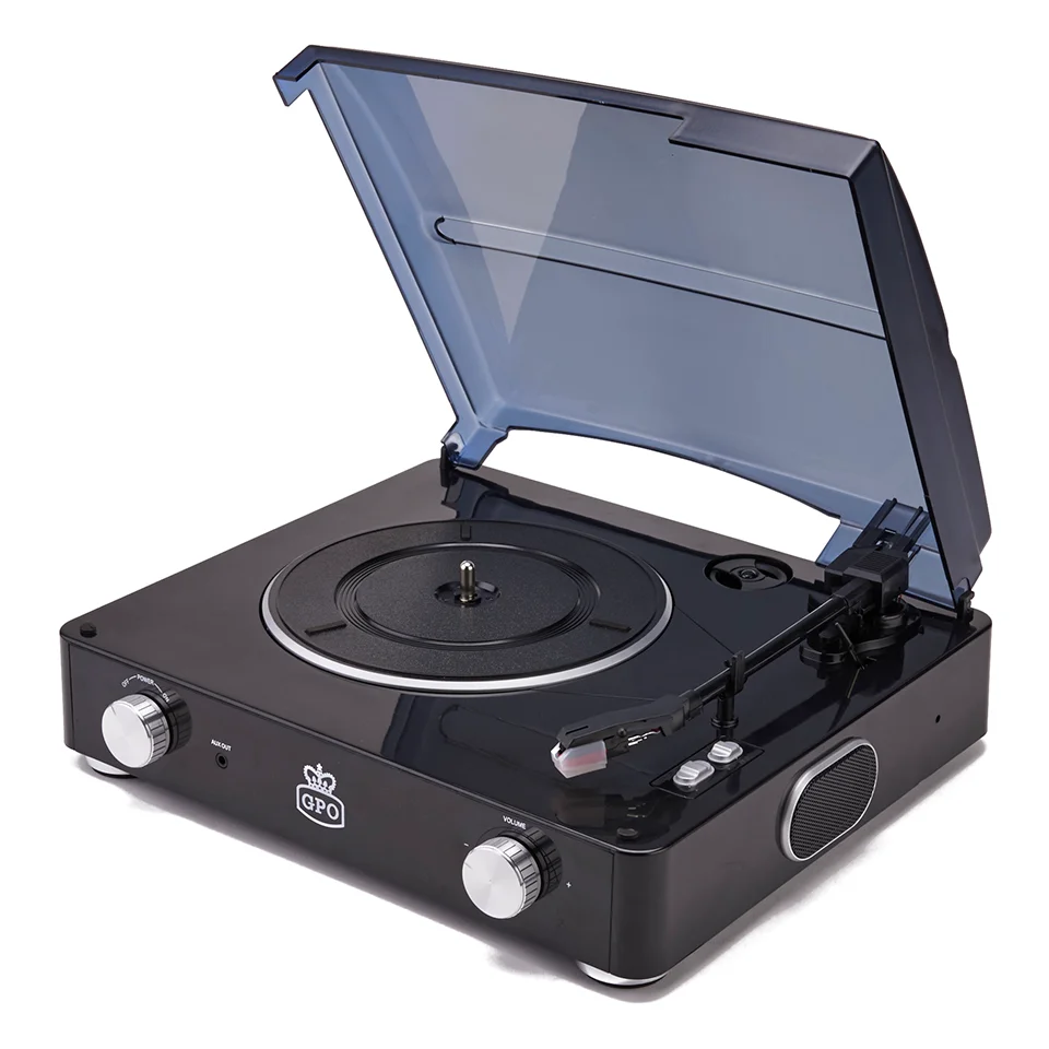 GPO Retro Stylo Turntable (3 Speed) with Built-In Speakers - Black Image 1