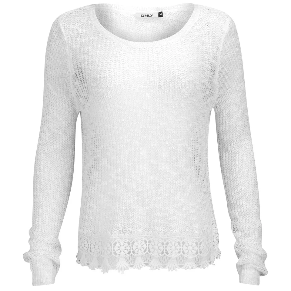 ONLY Women's Vanessa Lace Detail Knitted Jumper - Cloud Dancer - XS/UK 6 - Cream Image 1