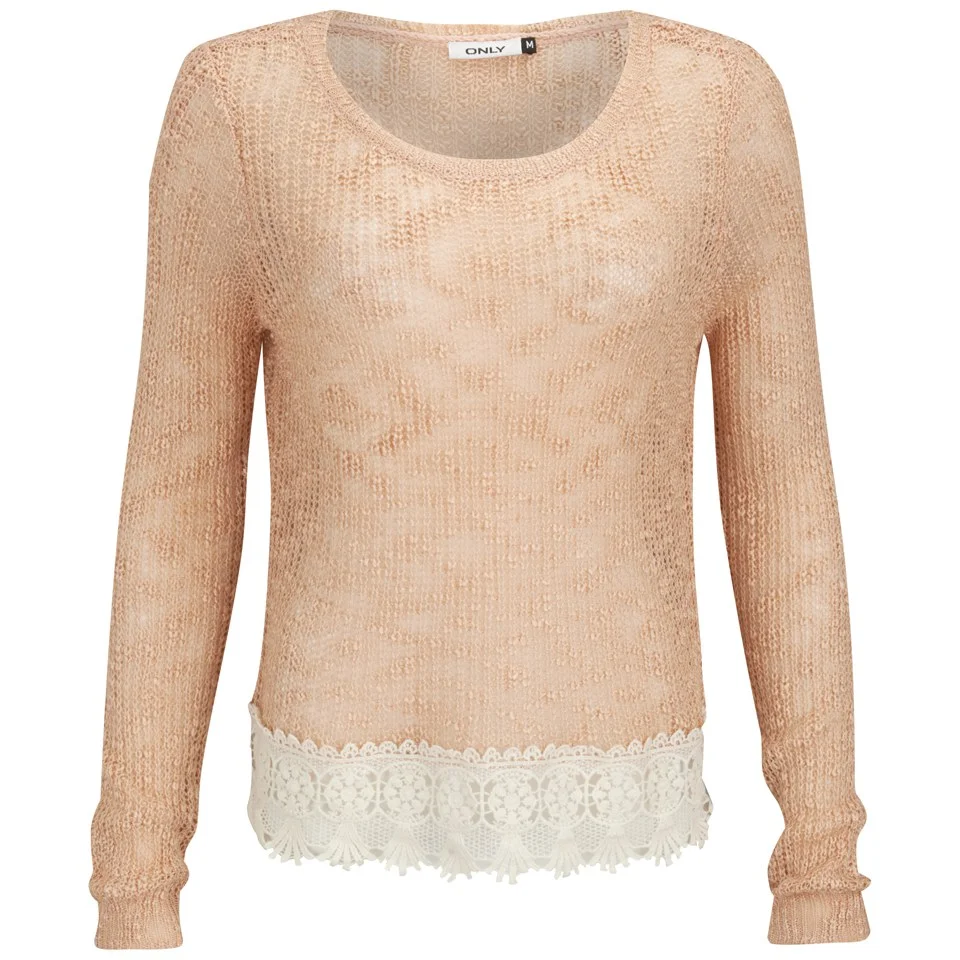 ONLY Women's Vanessa Lace Detail Knitted Jumper - Peach - XS/UK 6 - Peach Image 1