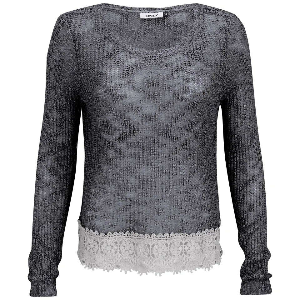 ONLY Women's Vanessa Lace Detail Knitted Jumper - Grisaille - XS/UK 6 - Grey Image 1