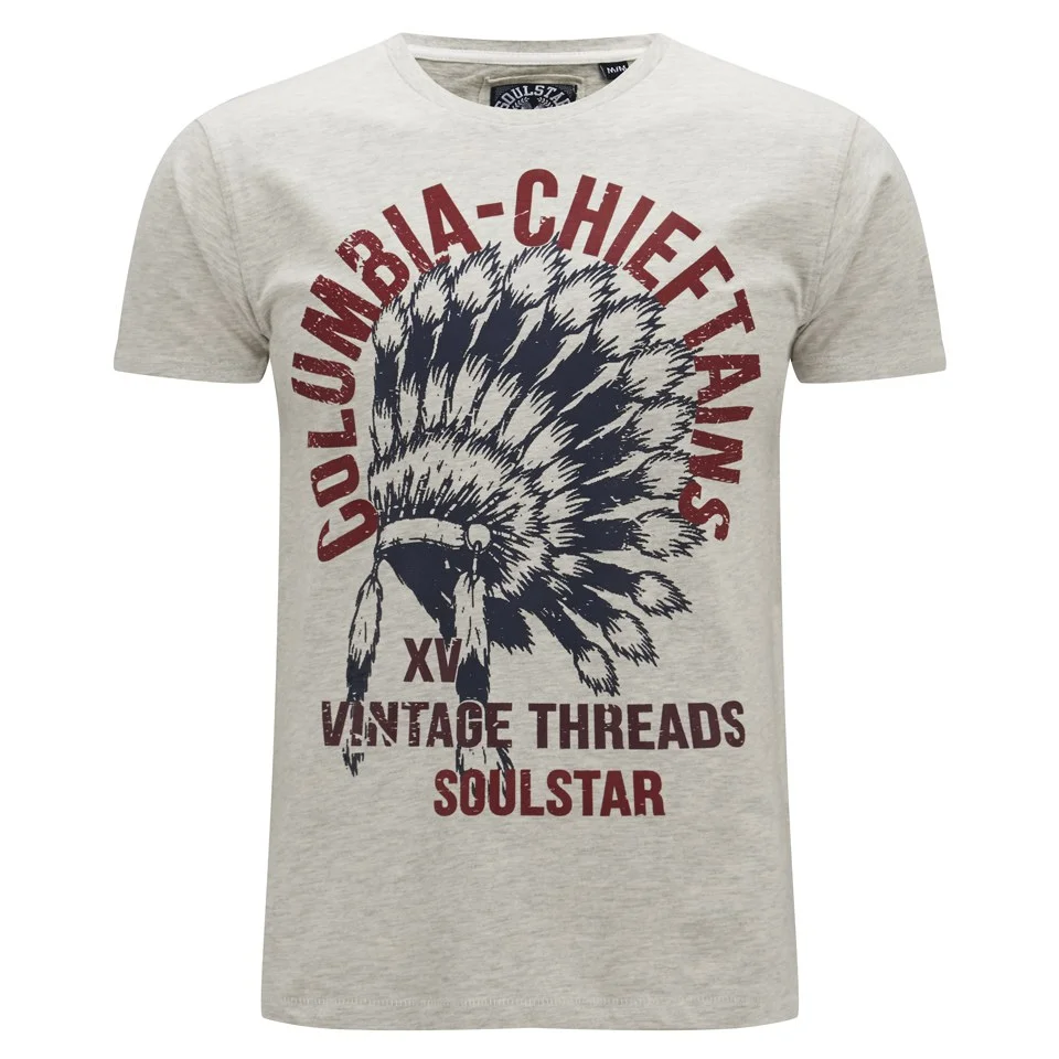 Soul Star Men's Mt Chieftans Printed T-Shirt - Oatmeal Mel - S - Cream Image 1